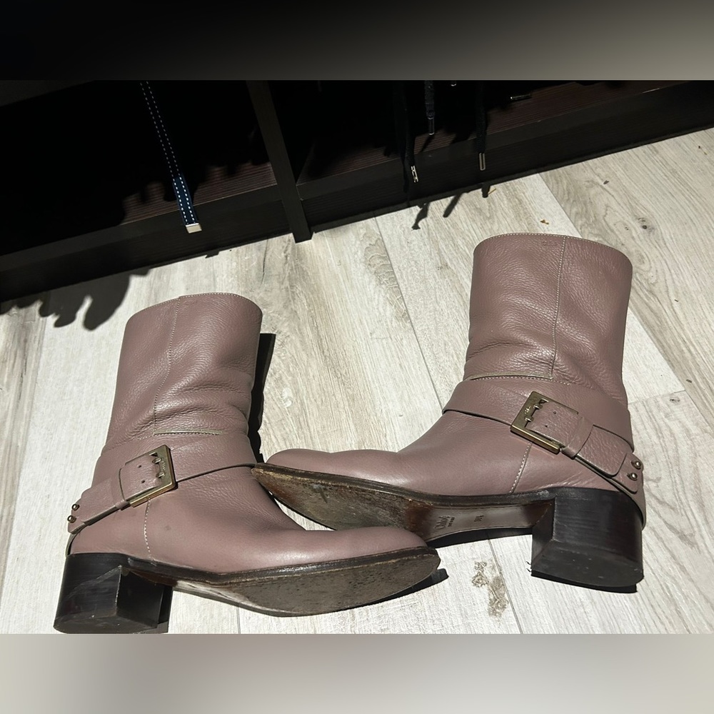 Chloe neutral buckled mid calf riding boots